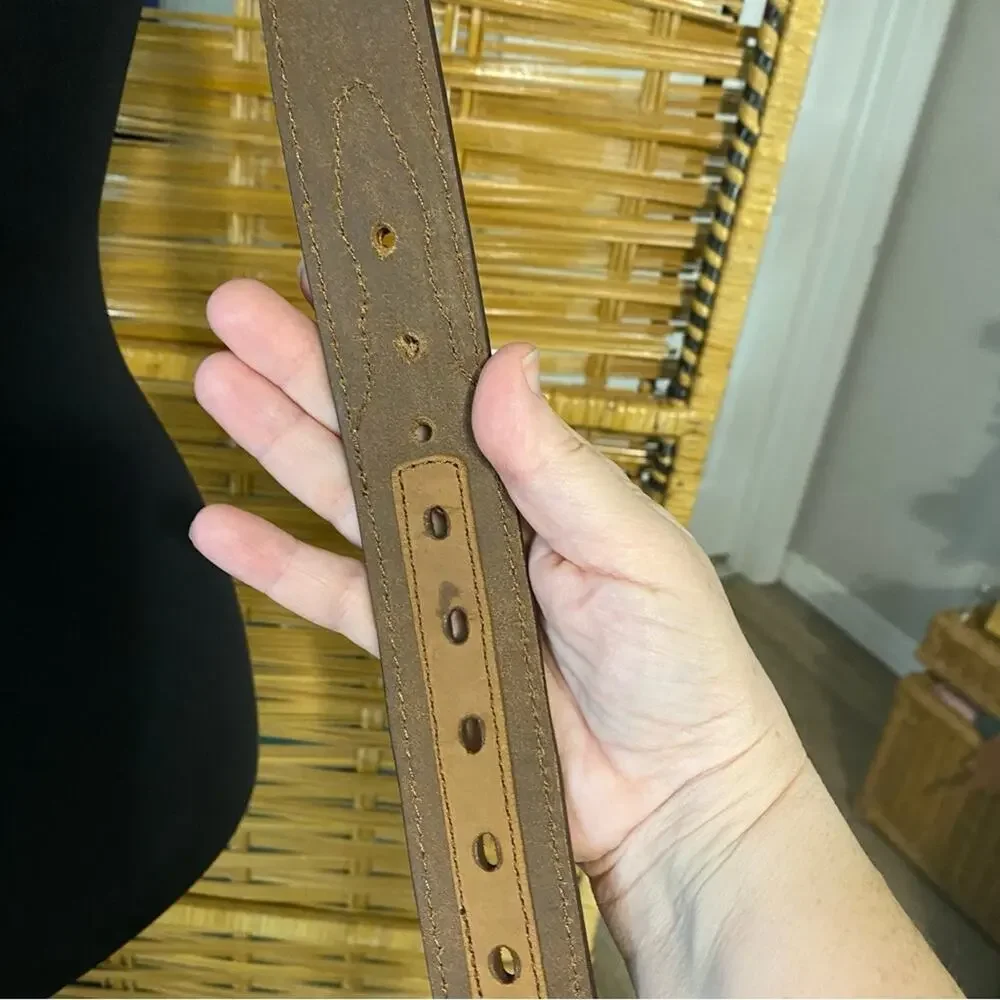 Red river outfitters tan leather belt with silver buckle western wear size 48